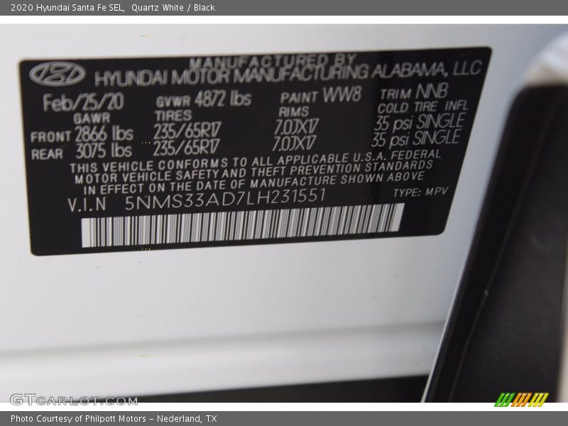 Quartz White / Black 2020 Hyundai Santa Fe SEL