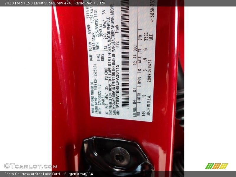 Rapid Red / Black 2020 Ford F150 Lariat SuperCrew 4x4