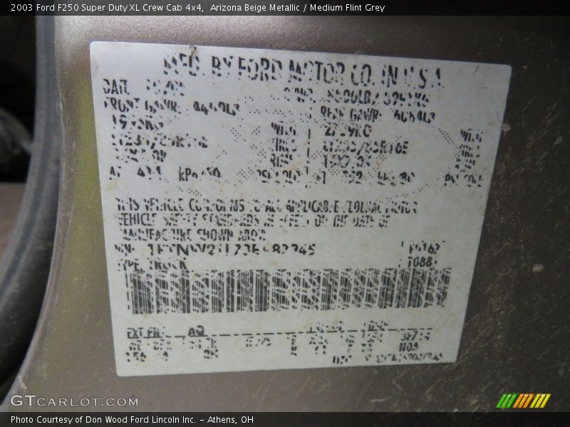 Arizona Beige Metallic / Medium Flint Grey 2003 Ford F250 Super Duty XL Crew Cab 4x4