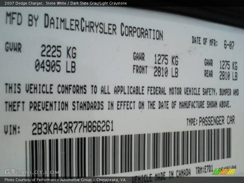 Stone White / Dark Slate Gray/Light Graystone 2007 Dodge Charger