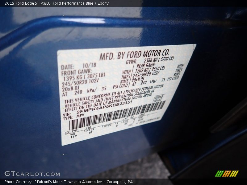 Ford Performance Blue / Ebony 2019 Ford Edge ST AWD
