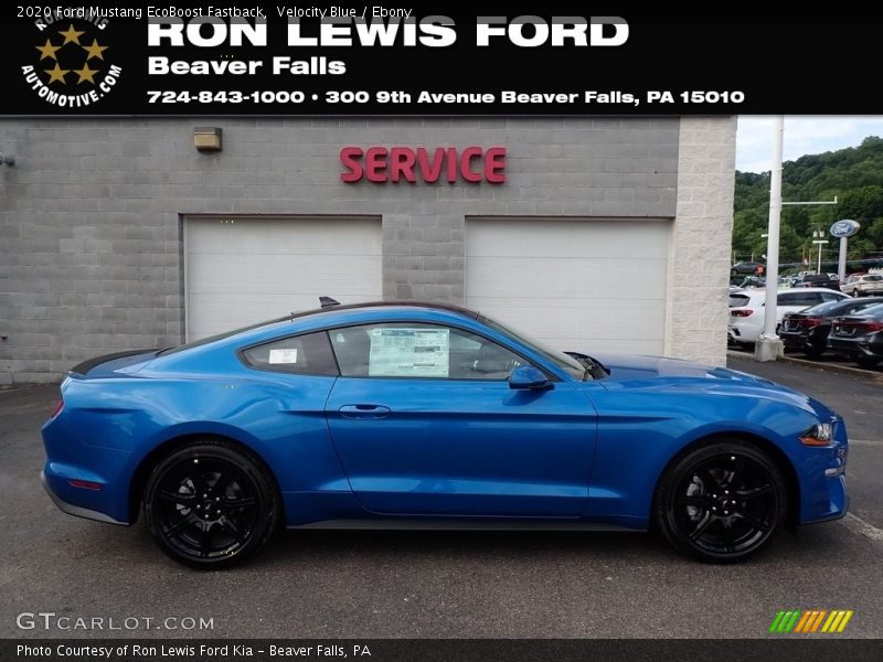 Velocity Blue / Ebony 2020 Ford Mustang EcoBoost Fastback