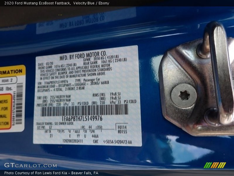 2020 Mustang EcoBoost Fastback Velocity Blue Color Code E7