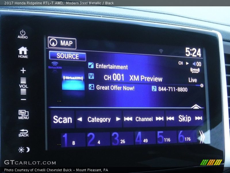 Modern Steel Metallic / Black 2017 Honda Ridgeline RTL-T AWD