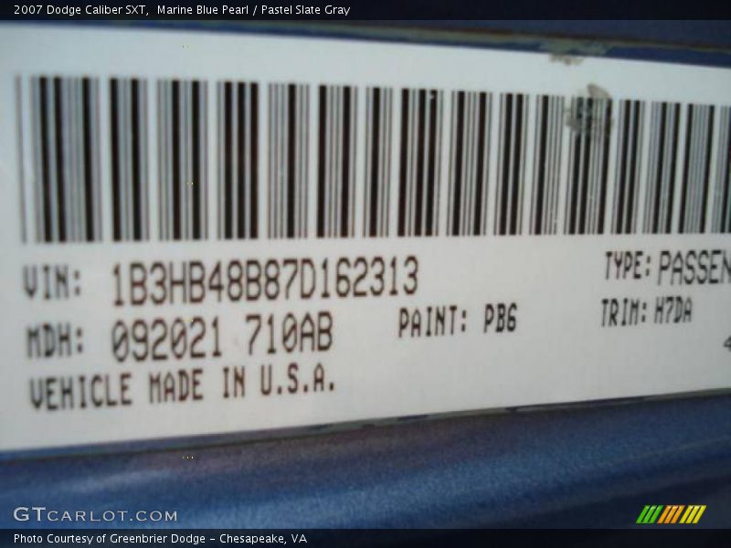 Marine Blue Pearl / Pastel Slate Gray 2007 Dodge Caliber SXT
