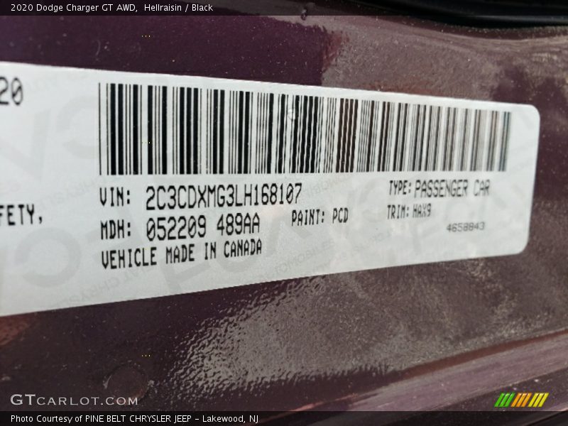 2020 Charger GT AWD Hellraisin Color Code PCD
