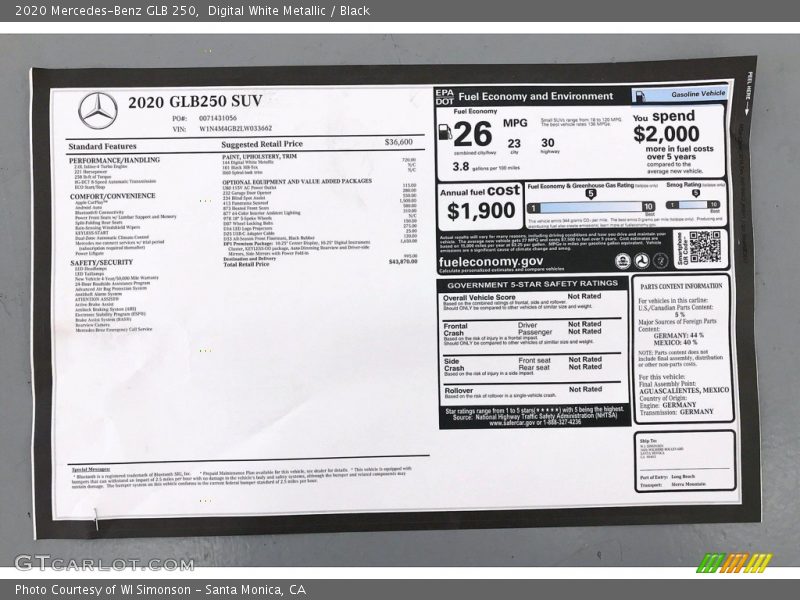 Digital White Metallic / Black 2020 Mercedes-Benz GLB 250