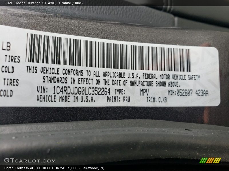 Granite / Black 2020 Dodge Durango GT AWD