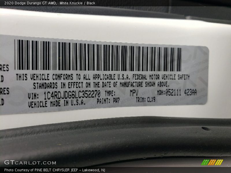 White Knuckle / Black 2020 Dodge Durango GT AWD