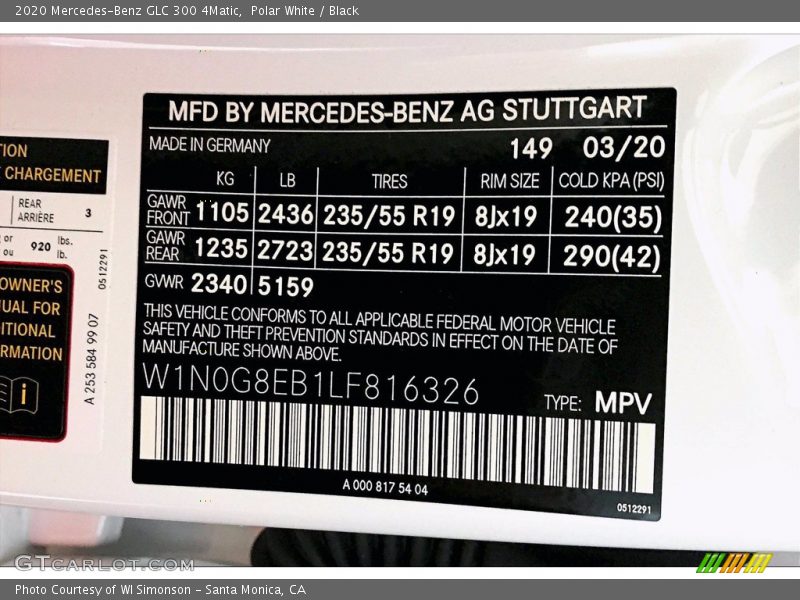 Polar White / Black 2020 Mercedes-Benz GLC 300 4Matic