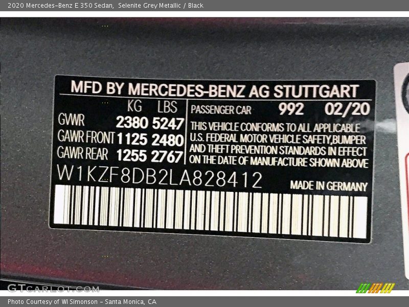 Selenite Grey Metallic / Black 2020 Mercedes-Benz E 350 Sedan