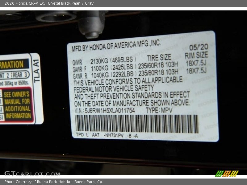 Crystal Black Pearl / Gray 2020 Honda CR-V EX