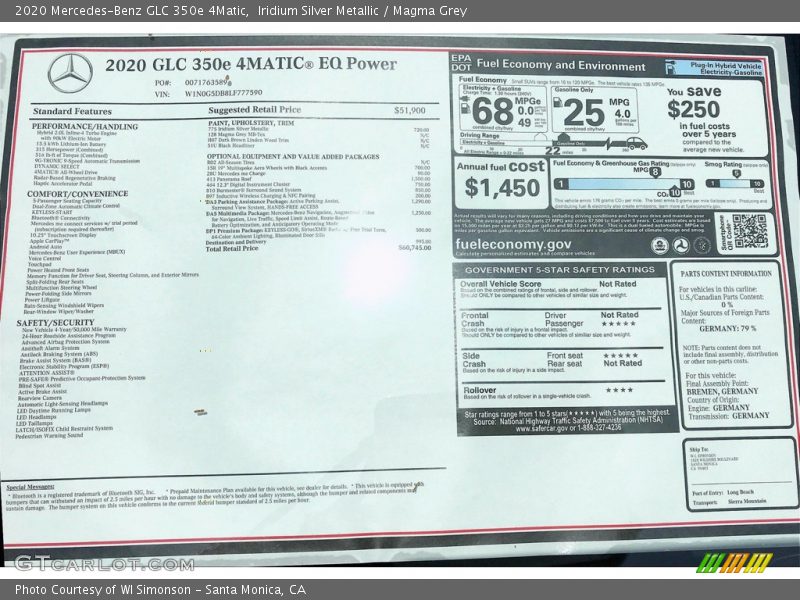 Iridium Silver Metallic / Magma Grey 2020 Mercedes-Benz GLC 350e 4Matic