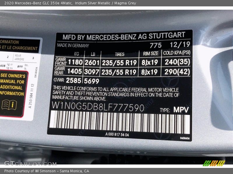 Iridium Silver Metallic / Magma Grey 2020 Mercedes-Benz GLC 350e 4Matic