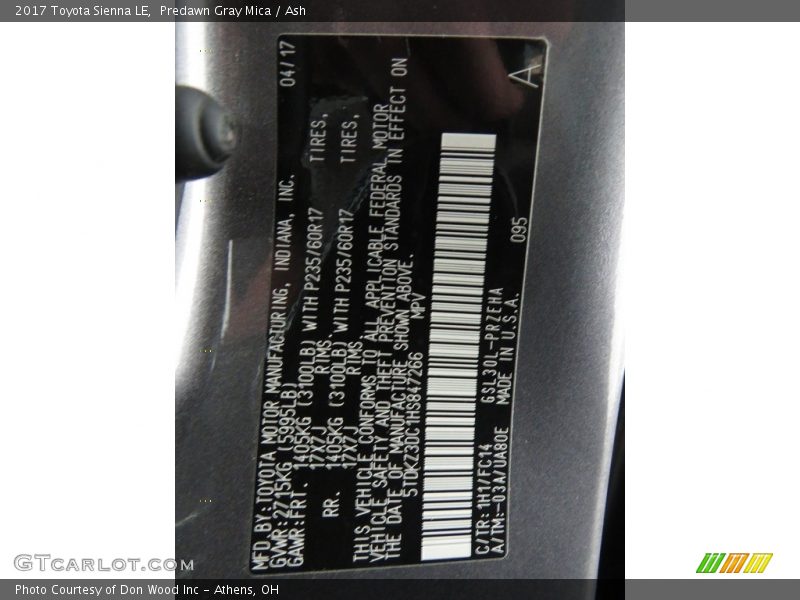 Predawn Gray Mica / Ash 2017 Toyota Sienna LE