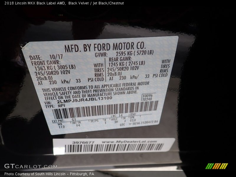Black Velvet / Jet Black/Chestnut 2018 Lincoln MKX Black Label AWD