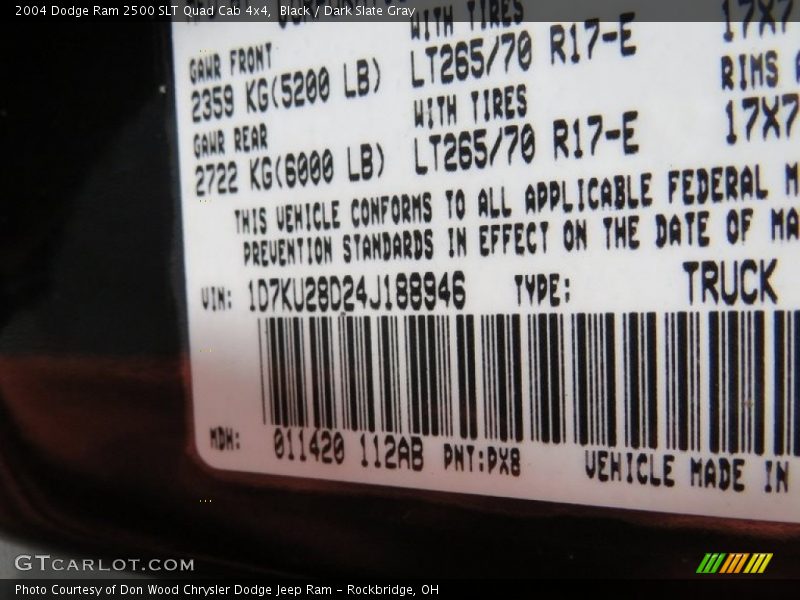 Black / Dark Slate Gray 2004 Dodge Ram 2500 SLT Quad Cab 4x4