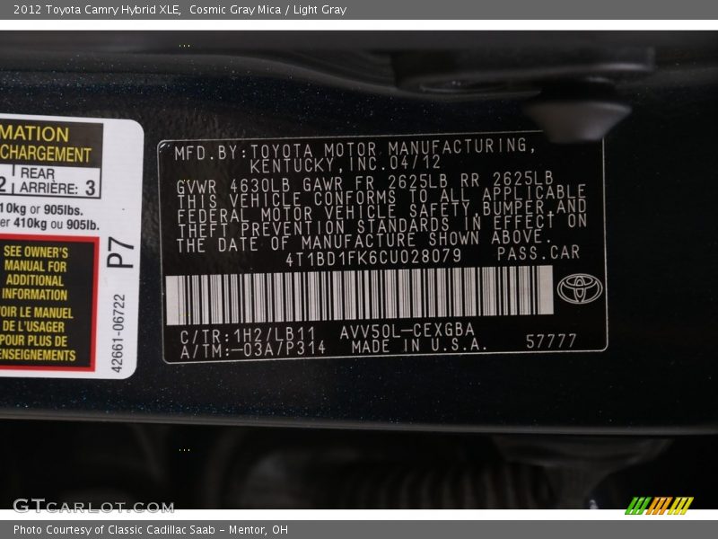 Cosmic Gray Mica / Light Gray 2012 Toyota Camry Hybrid XLE