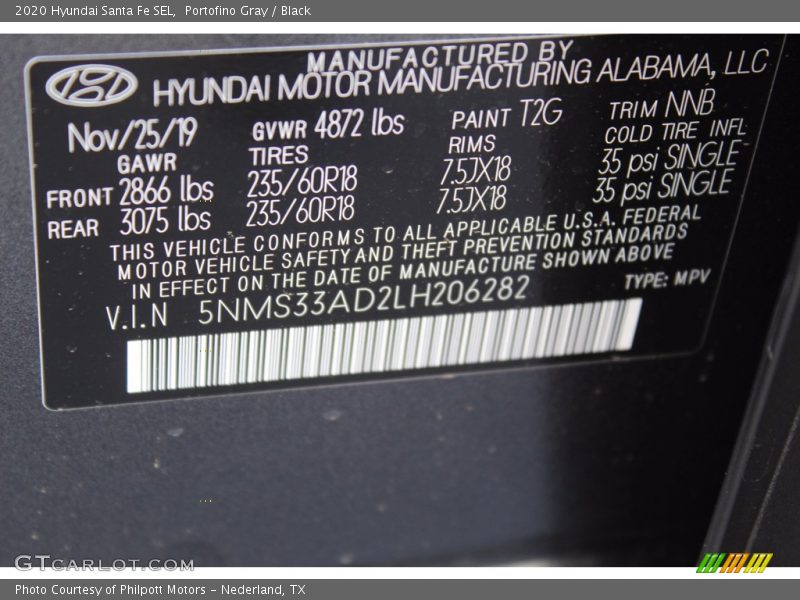 Portofino Gray / Black 2020 Hyundai Santa Fe SEL