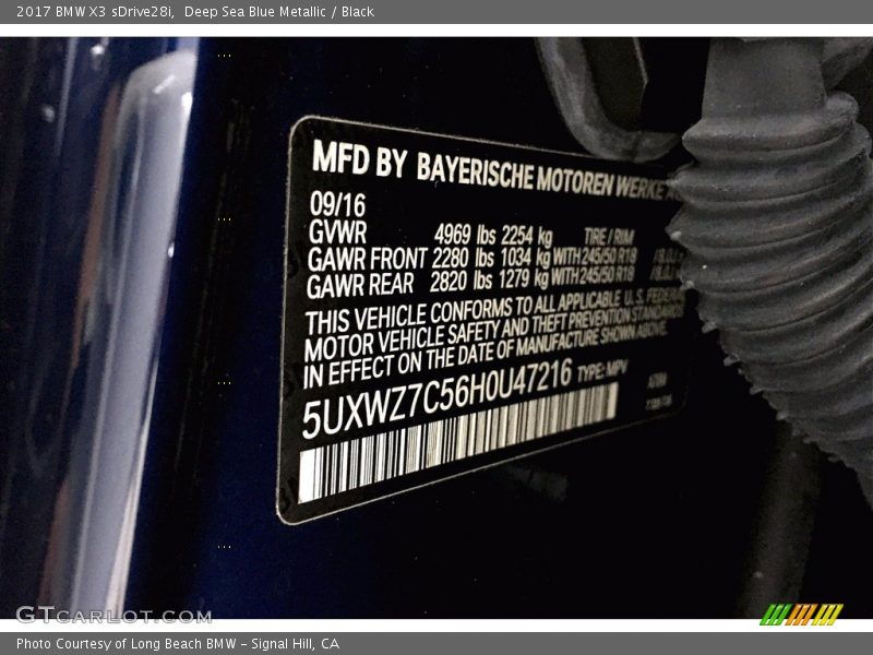 Deep Sea Blue Metallic / Black 2017 BMW X3 sDrive28i