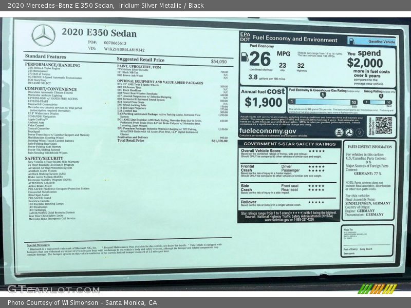 Iridium Silver Metallic / Black 2020 Mercedes-Benz E 350 Sedan