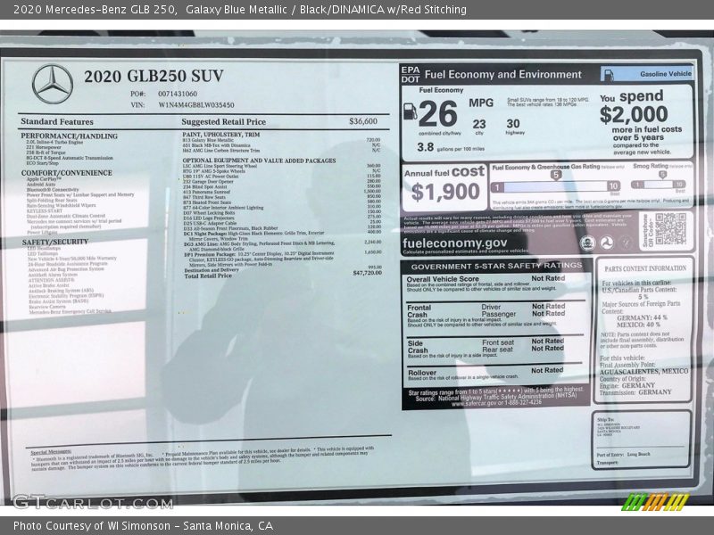 Galaxy Blue Metallic / Black/DINAMICA w/Red Stitching 2020 Mercedes-Benz GLB 250