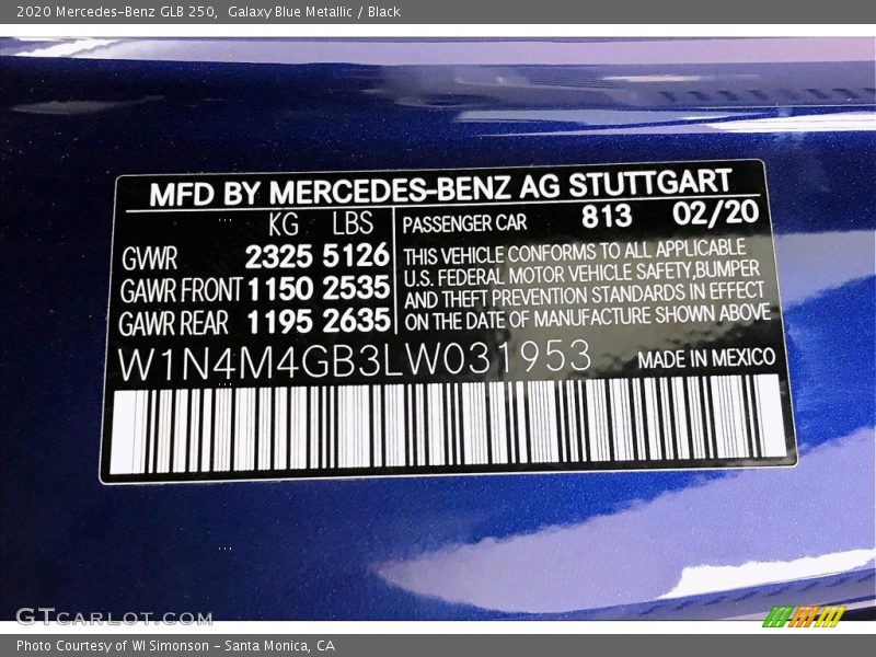 2020 GLB 250 Galaxy Blue Metallic Color Code 813