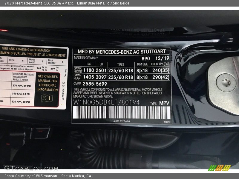 2020 GLC 350e 4Matic Lunar Blue Metallic Color Code 890