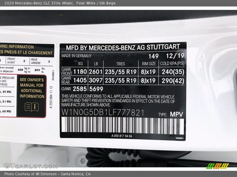 Polar White / Silk Beige 2020 Mercedes-Benz GLC 350e 4Matic