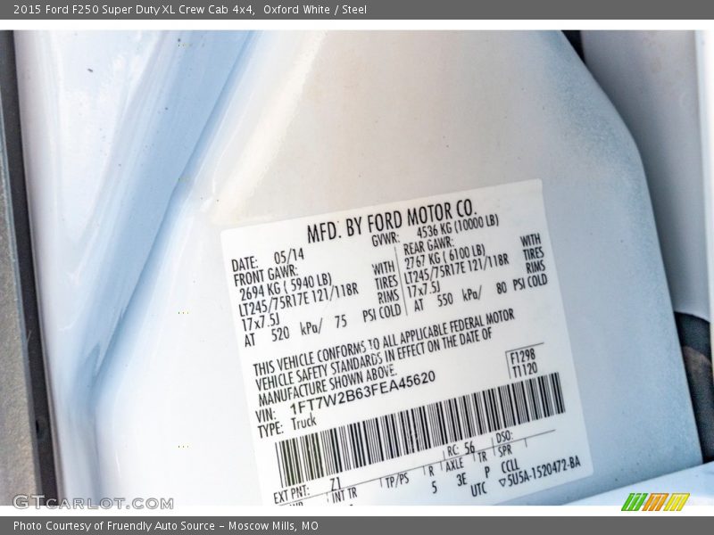 Oxford White / Steel 2015 Ford F250 Super Duty XL Crew Cab 4x4