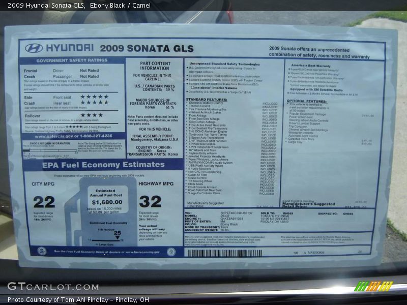 Ebony Black / Camel 2009 Hyundai Sonata GLS