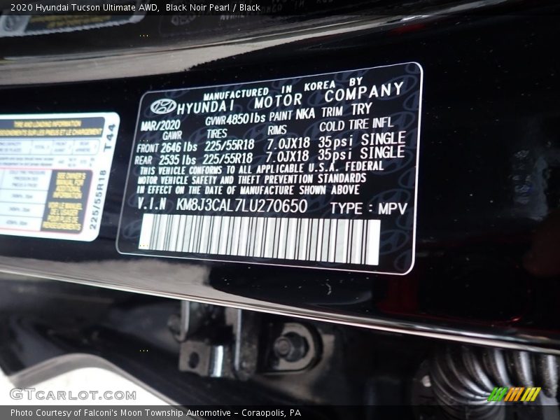 Black Noir Pearl / Black 2020 Hyundai Tucson Ultimate AWD