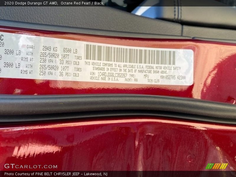 Octane Red Pearl / Black 2020 Dodge Durango GT AWD