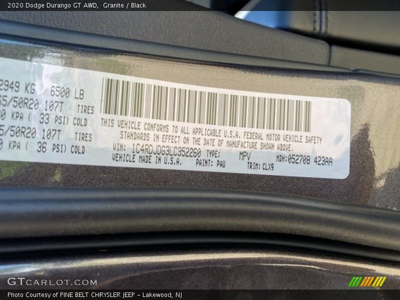 Granite / Black 2020 Dodge Durango GT AWD