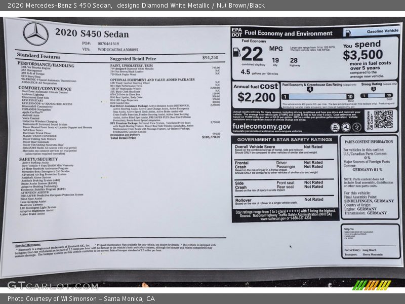 designo Diamond White Metallic / Nut Brown/Black 2020 Mercedes-Benz S 450 Sedan