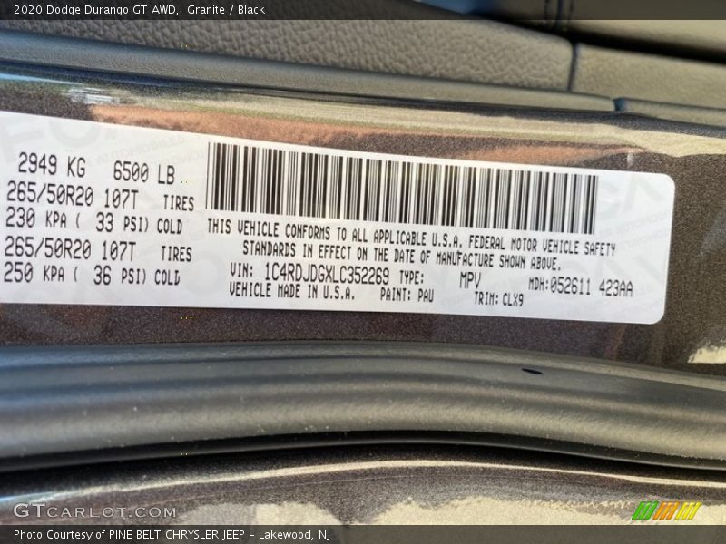 Granite / Black 2020 Dodge Durango GT AWD