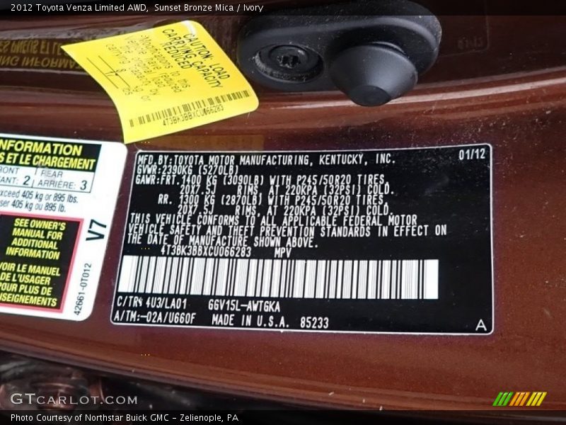 Sunset Bronze Mica / Ivory 2012 Toyota Venza Limited AWD