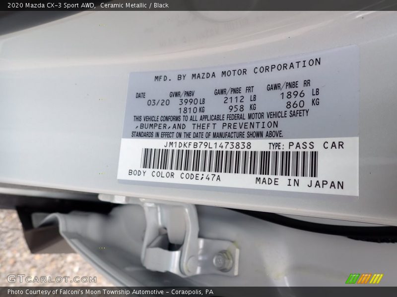 Ceramic Metallic / Black 2020 Mazda CX-3 Sport AWD
