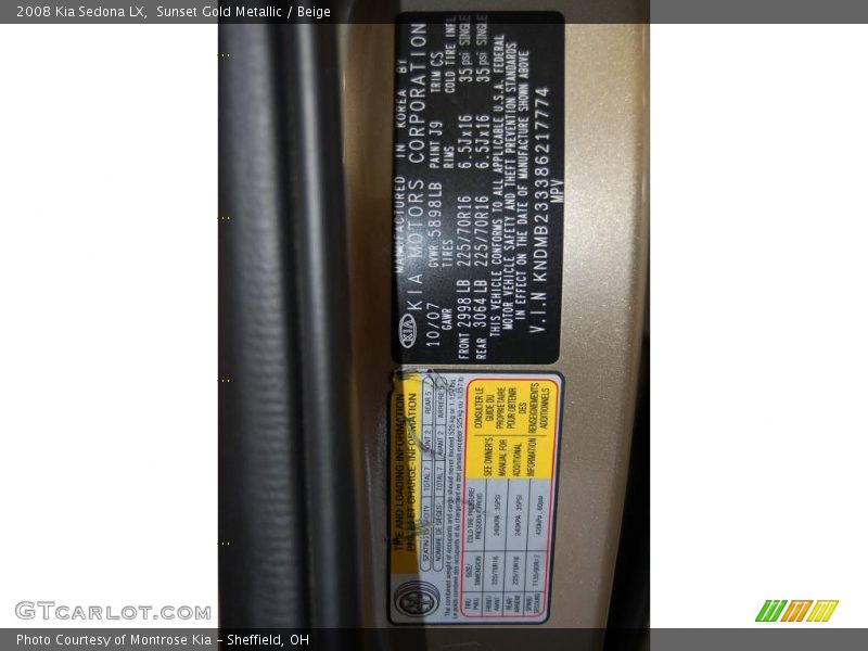 Sunset Gold Metallic / Beige 2008 Kia Sedona LX