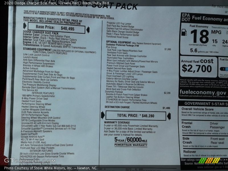  2020 Charger Scat Pack Window Sticker