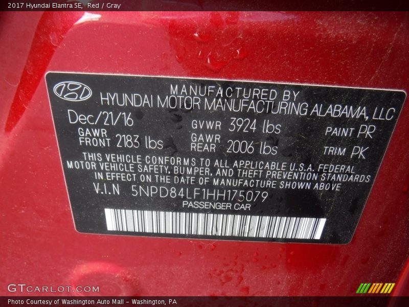 Red / Gray 2017 Hyundai Elantra SE