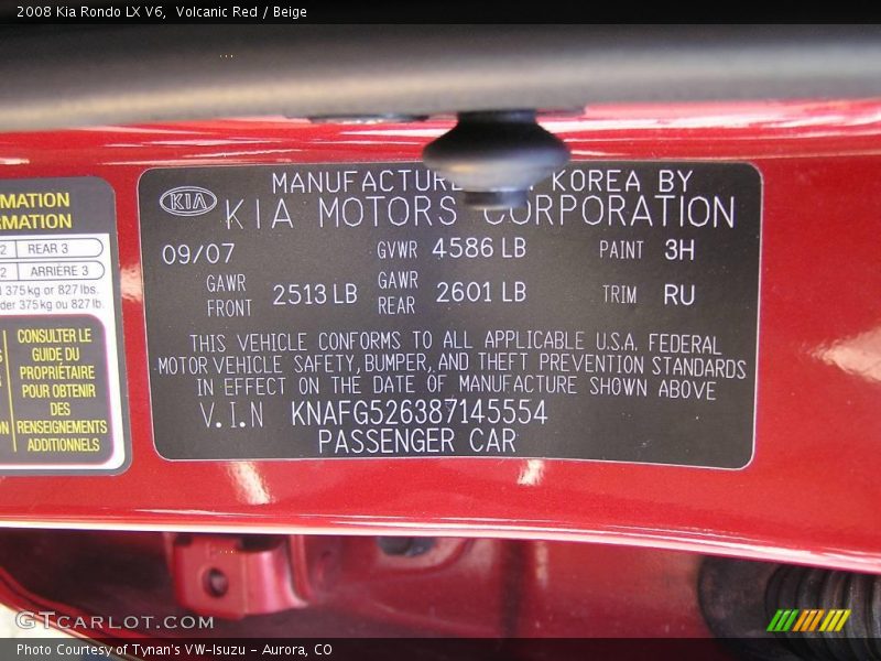 Volcanic Red / Beige 2008 Kia Rondo LX V6