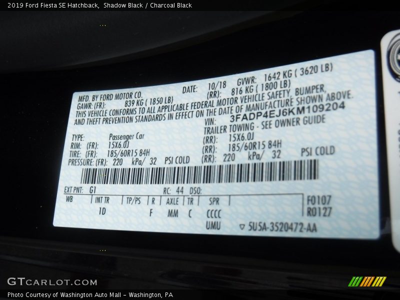 Shadow Black / Charcoal Black 2019 Ford Fiesta SE Hatchback
