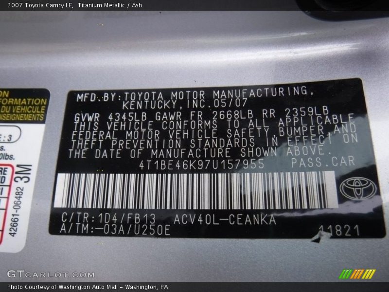 Titanium Metallic / Ash 2007 Toyota Camry LE