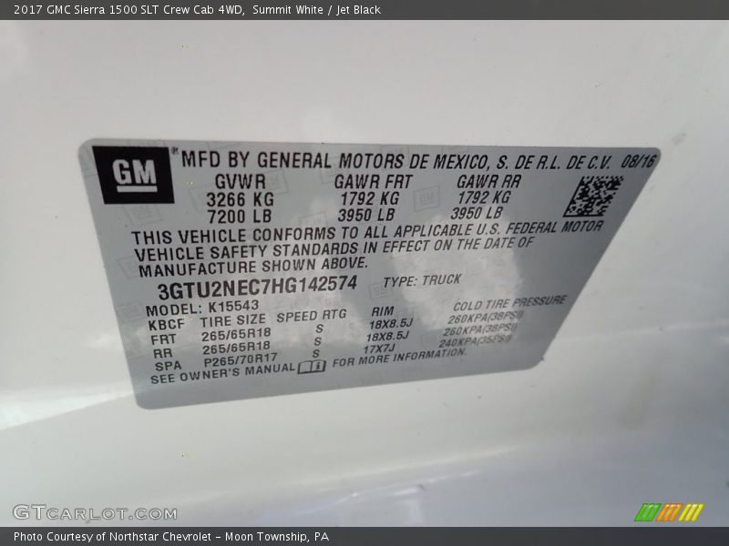 Summit White / Jet Black 2017 GMC Sierra 1500 SLT Crew Cab 4WD