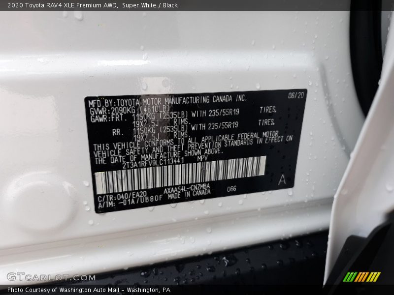 Super White / Black 2020 Toyota RAV4 XLE Premium AWD