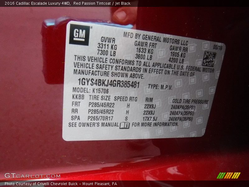 Red Passion Tintcoat / Jet Black 2016 Cadillac Escalade Luxury 4WD
