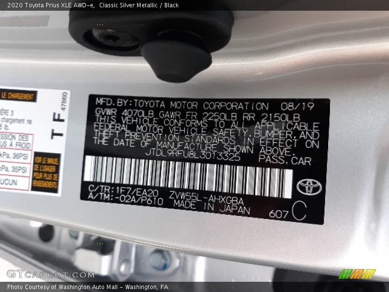 Classic Silver Metallic / Black 2020 Toyota Prius XLE AWD-e