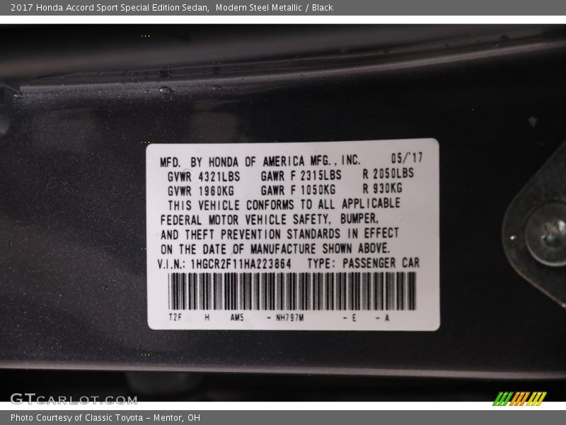 Modern Steel Metallic / Black 2017 Honda Accord Sport Special Edition Sedan