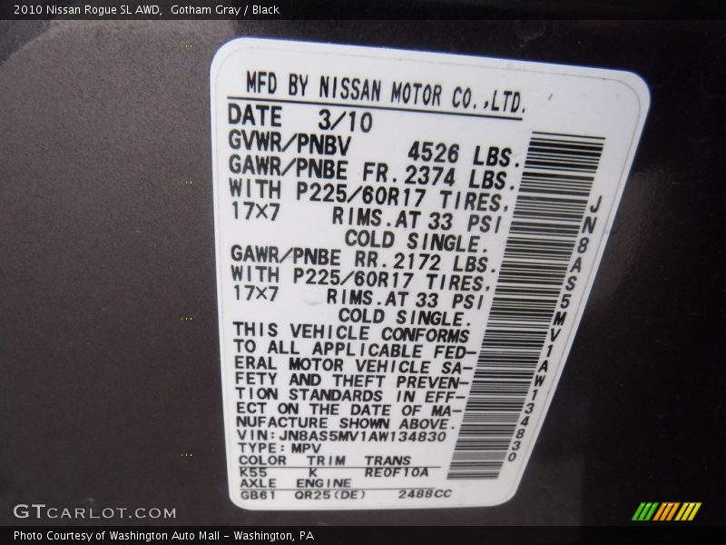 Gotham Gray / Black 2010 Nissan Rogue SL AWD